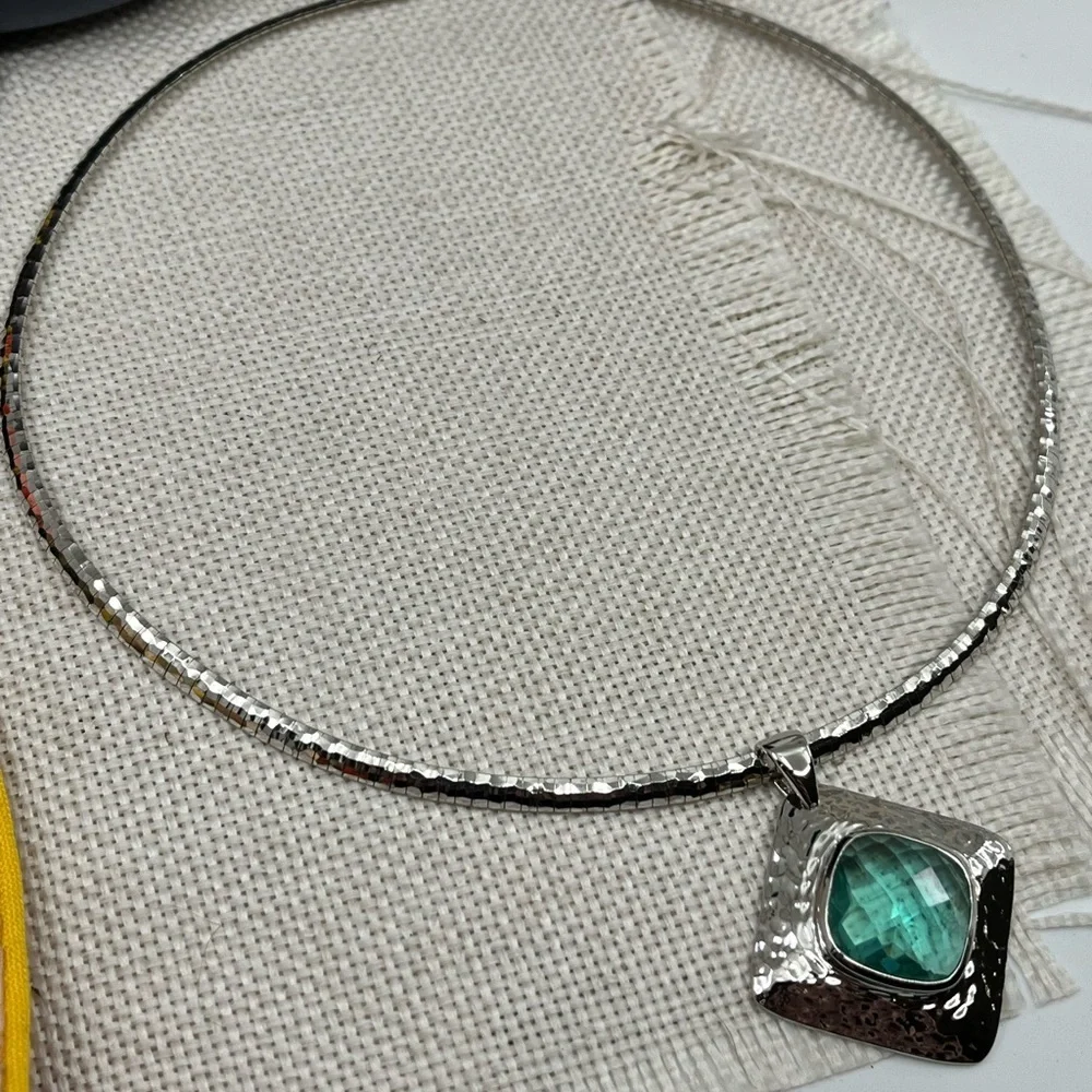 925 Italy Platinum Over Sterling Silver Hammered Pendant Necklace – 26.2g - Picture 10 of 17